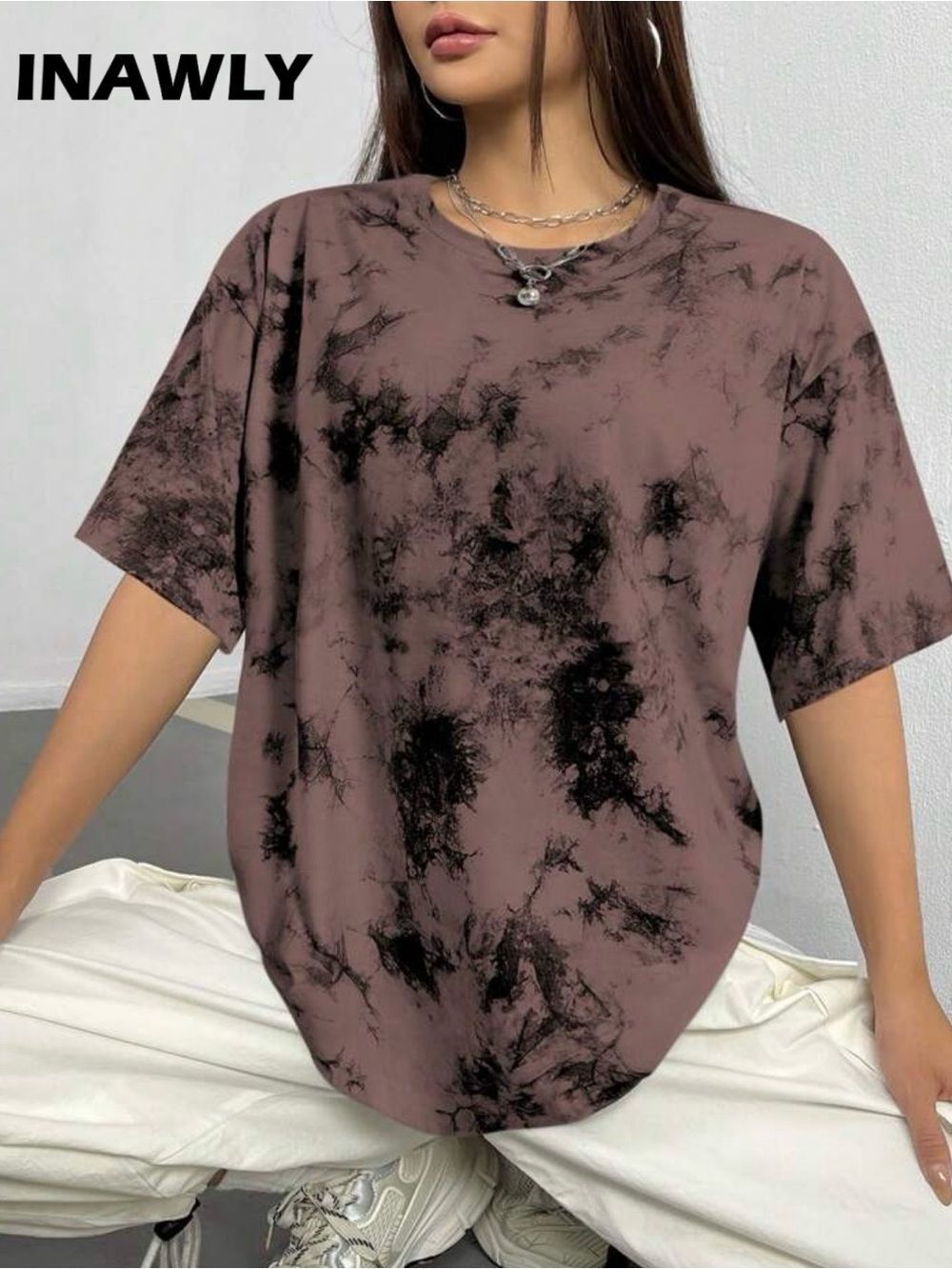 INAWLYāTie Dye Drop Shoulder Oversized Graphic Tee